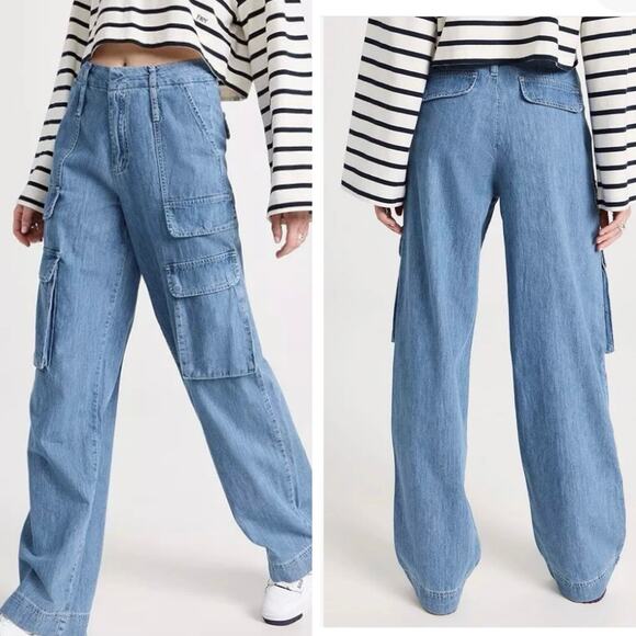 Frame Jeans Size 30 Relaxed Cargo Mid Waist Straight Leg Medium Light Wash - Picture 2 of 12